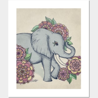 Little Elephant in soft vintage pastels Posters and Art